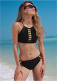 Bold High Neck Bikini Top Black Beauty