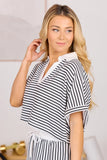 Move With Purpose White And Black Knit Striped Cropped Shirt