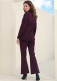 Leopard Kick Flare Suit Set Wine