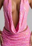 Silent Allure Cowl Neck Two Piece Pink