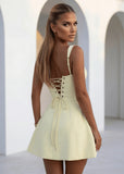 Buttercup Bliss Structured Lace Trim Mini Dress Yellow