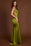 Scoop Neck Lace up Back Maxi Dress in Olive Green