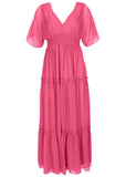 Flutter Sleeve Maxi Dress Hot Pink