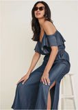 Chambray Cropped Pants Dark Wash