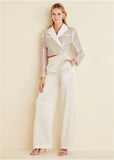 Cropped Sequin Blazer Pearl White