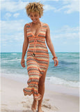 Crochet Maxi Cover Up Dress Tan Combo