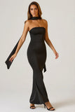 Scarf Detail Strapless Gown in Black