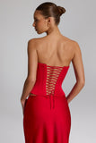 Lace Up Corset Top in Fire Red