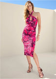 Floral Halter Bodycon Dress Pink Multi