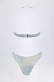 Cut Out Halterneck Swimsuit in Teal Double Stripe