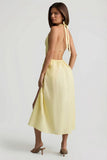 Backless Cotton Poplin Midaxi Dress in Lemon Yellow