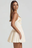 Halterneck Floral Appliqué Corset Mini Dress in Ivory