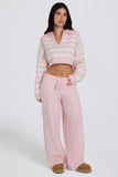 Knit Mid Rise Wide Leg Joggers in Soft Pink