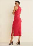 High Neck Midi Dress Red