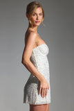 Embellished Strapless Corset Mini Dress in White