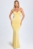 Slinky Jersey Floral Appliqué Gown in Pastel Yellow