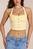 Denim Halterneck Corset Style Top in Lemon Yellow