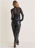 Faux Leather Jumpsuit Jet Black