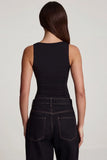 Soft Jersey Square Neck Ruched Top in Black