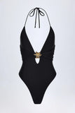 Cut Out Hardware Detail Swimsuit in Black
