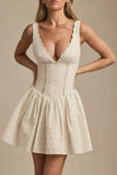 Broderie Anglaise Bow Detail A Line Mini Dress in Ivory