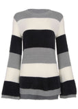 Eyelash Striped Sweater Black White