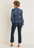 Chambray Smocked Top Dark Wash
