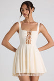 Tie Detail A Line Micro Mini Dress in Ivory