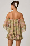 Off Shoulder Ruffled Mini Dress in Floral Multi Print