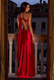 Asymmetric Tie Back Gown in Cherry