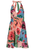 Halter Mini Dress Patchwork Bouquet