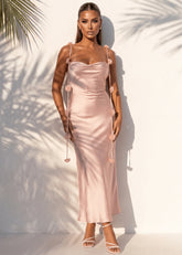 Truth Untold Satin Flower Detail Maxi Dress Pink