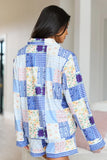 Cozy Crush Long Sleeve Pajama Top Patchwork Pop Blue