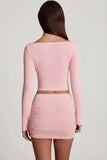 Modal Boat Neck Long Sleeve Top in Pink