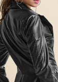 Snake Embossed Faux Leather Embellished Blazer Black