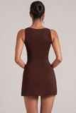 Mid Rise Bodycon Ultra Mini Skirt with Split in Chocolate Brown