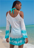 Cold Shoulder Cover Up Aqua White