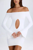 Off Shoulder Cut Out Mini Dress in White