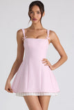 Bow Detail Pleated A Line Mini Dress in Soft Pink