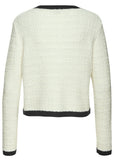 Collarless Tweed Blazer Cream Black