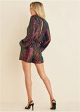 Wrap Sequin Romper Black Multi