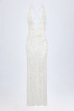 Embellished Backless Maxi Dress in White