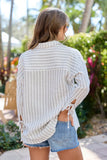 Cruel Summer Tan and Ivory Striped Gauze Button Down Top
