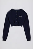 Brushed Jersey Button Up Cropped Cardigan in Classic Navy