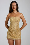 Embellished Bandeau A Line Mini Dress in Gold