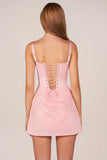 Lace Up Draped Mini Dress in Blush Pink