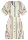 Button Cold Shoulder Dress White Multi