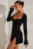 Long Sleeve A Line Mini Dress in Black