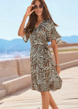 Flutter Sleeve Dress Brown Multi