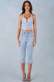 Mid Rise Denim Capri Jeans in Light Denim